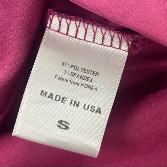Renee C Women's Satin Fuchsia Knot Front Blouse With 3/4 Sleeves Size S - New - Picture 5 of 6